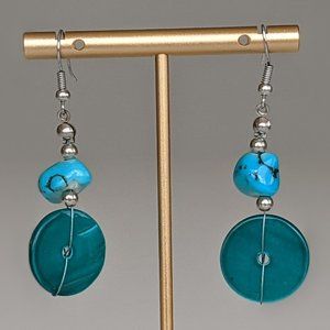 Turquoise & Teal Stone & Disc Drop Earrings